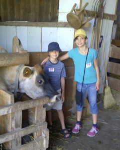 Kids and cow